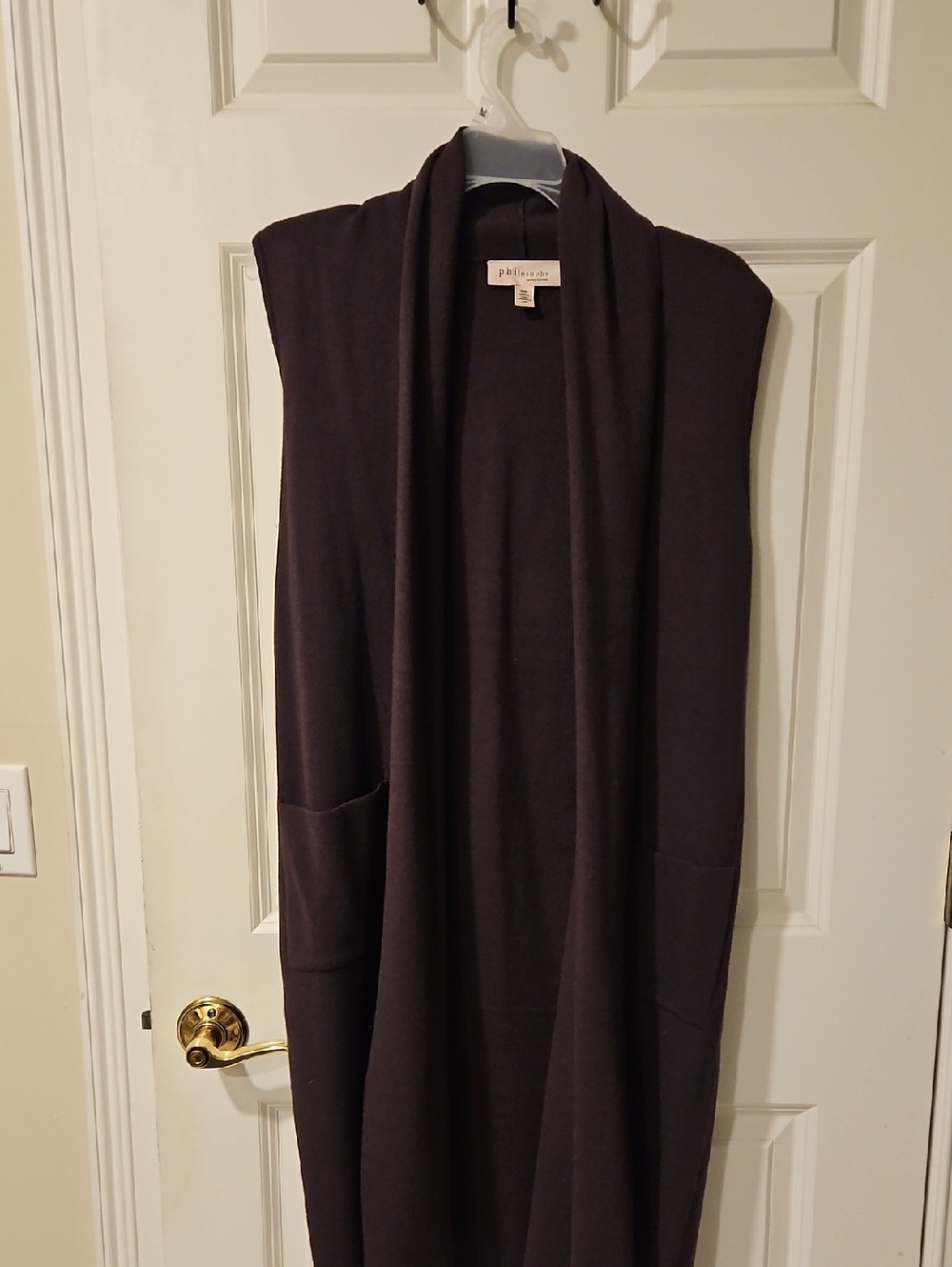 Philosophy Long Open-Front Sleeveless Cardigan in Dark Gray